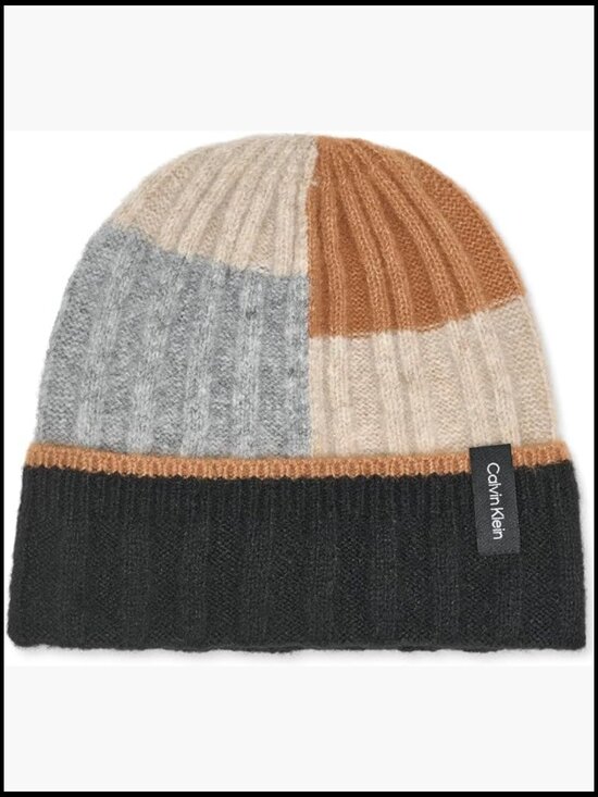 Patchwork Beanie with Wide Rib Cuff - Acrylic Blend